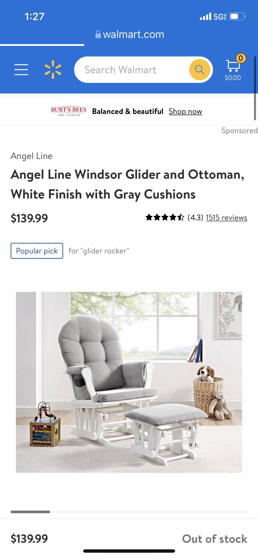 Angel line windsor glider and ottoman white finish and gray cushions deals