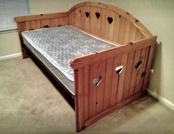 Solid Pine wood daybed with heart cutouts