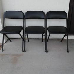 3 Black Folding Chairs 