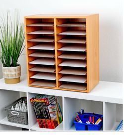 New Oak Wood Color Paper Organizer with 18 Slots