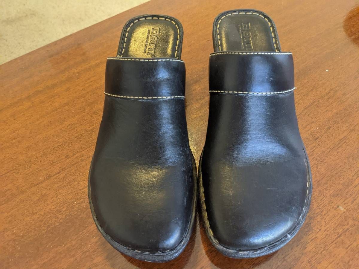 Born Black Leather Wedge Clog Shoes, Size 8 / 39