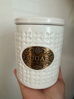 White Ceramic Sugar Canister with Lid