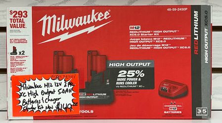 Milwaukee M12 12V 2pk XC High Output 5.0AH Batteries & Charger Starter Kit New