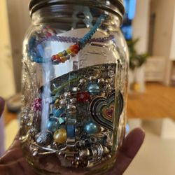 Multicolored Jar Of Jewelry Lot All Wearable Jewelry 