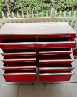 Husky Red Tool Chest with Wood Top