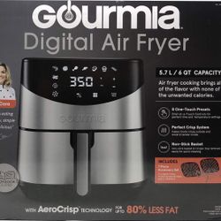 Gourmia GAF685 Stainless Steel No Oil Healthy Frying 6 Quart Digital Air Fryer 