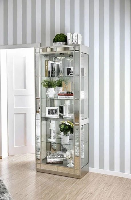 GLAM CURIO DISPLAY GLASS MIRRORED ACCENT CABINET | VITRINA CHINERO