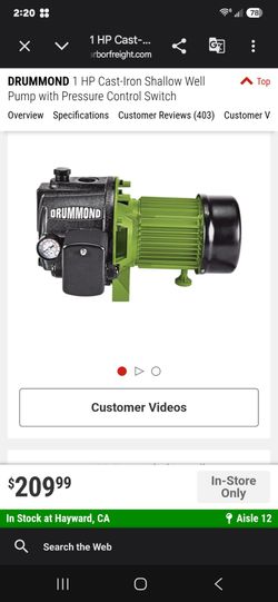 Well Pump 1hp. 630 Gallons per Hour. Fully automatic. Cast Iron. 120 v. Hablo Español, bomba de agua potable y de riego