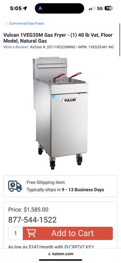 Vulcan 1VEG35M-1 Natural Gas 35-40 lb. Floor Fryer with Millivolt Controls - 70,000 BTU