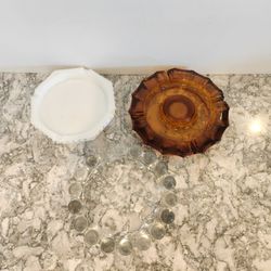 3 Vintage Heavy Fostoria Glass Ashtrays 8"