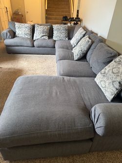 Large Gray Fabric Sectional Sofa with Chaise - $400 OBO