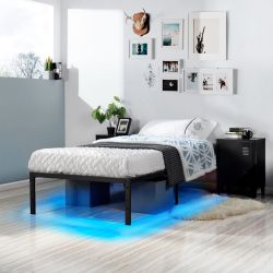 KIELA Twin Metal Platform Bed Frame with Steel Slats Center Support No Box Spring Black
