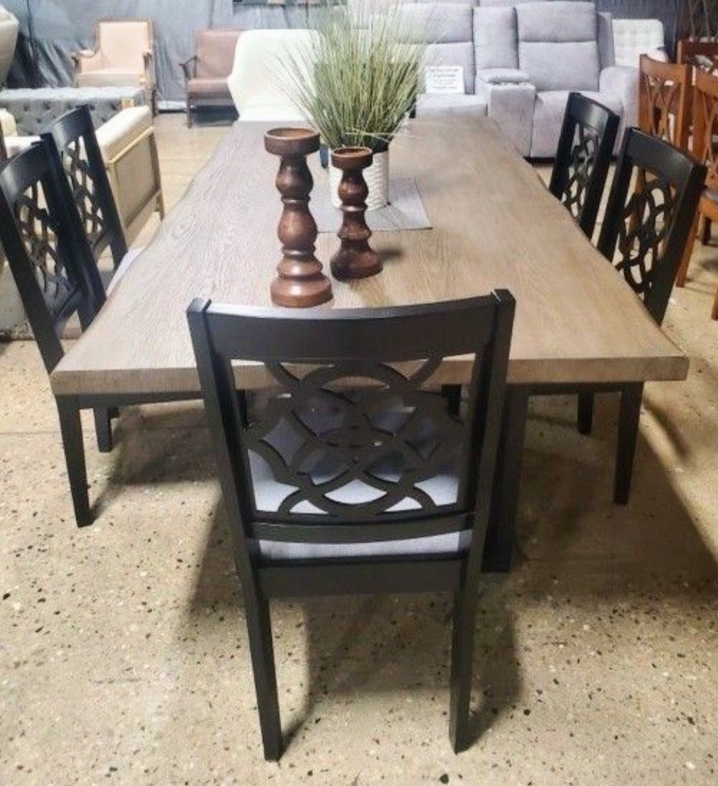 New 7 Piece Solid Dining Set with 6 Chairs