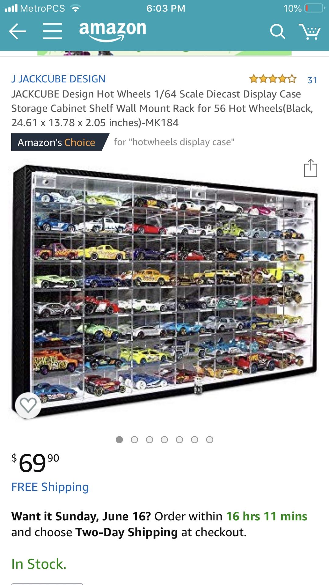 JACKCUBE Design Hot Wheels 1/64 Scale Diecast Display Case Storage Cabinet Shelf Wall Mount Rack for 56 Hot Wheels(Black, 24.61 x 13.78 x 2.05 inches