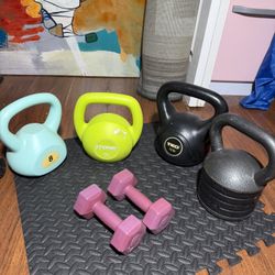 Home Gym Set – Kettlebells + Dumbbells + Mat (Great Condition)