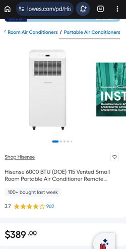 Hisense 6000 BTU (DOE) 115 Vented Small Room Portable Air Conditioner
