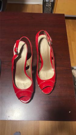 Marc Fisher Red Patent Leather Peep-Toe Slingback Heels