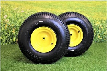 l20x10.00-8 Tires with 8x7 John Deere Yellow Wheels 2 Ply for Lawn & Garden Mower Turf Tires (Set of 2)