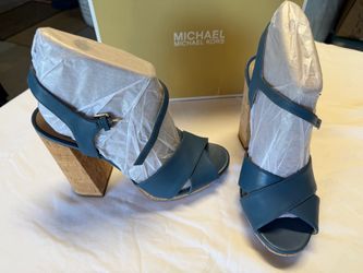 Michael Kors Blue Leather Cork Heel Sandals