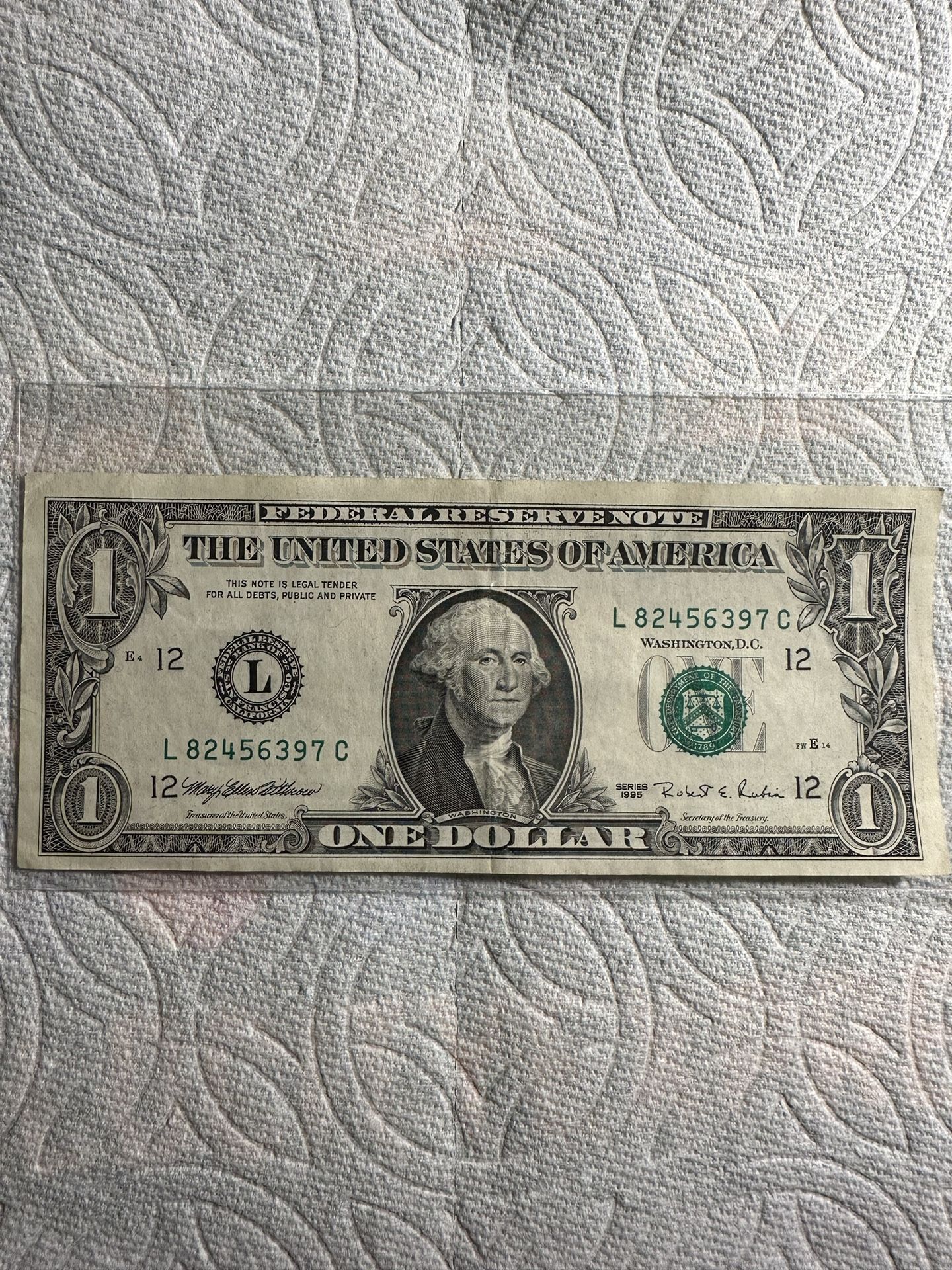 1995 Fancy Serial Number One Dollar Bill Ladder (contact info removed)7 Super Cool