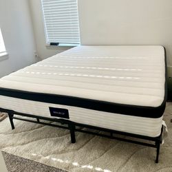 Like New 10 Inch Queen Mattress + Metal Bed Frame
