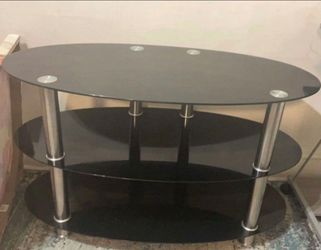 3-Tier Black Glass Oval Coffee Table