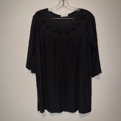 First Choice, Women’s Black 3/4 Sleeve  Round Neck  Lightweight Blouse Plus Size