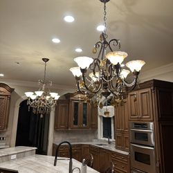 2 Swarovski Chandeliers With 2 Matching Sconces 