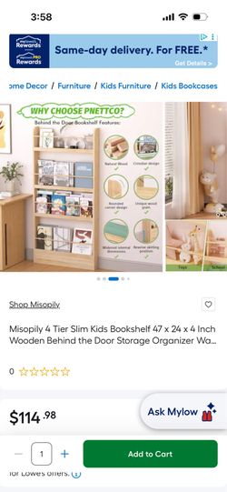 Slim 4-Tier Kids Bookshelf – $60