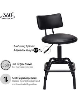 Winplus Shop Stool with Adjustable Seat and Backrest Black