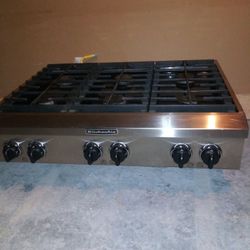 Kitchen aid 36in Stainless steel gas 6 burner cooktop