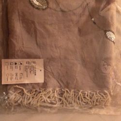 Beige Scarf with Sequin Paisley Design *brand new in original plastic packaging*