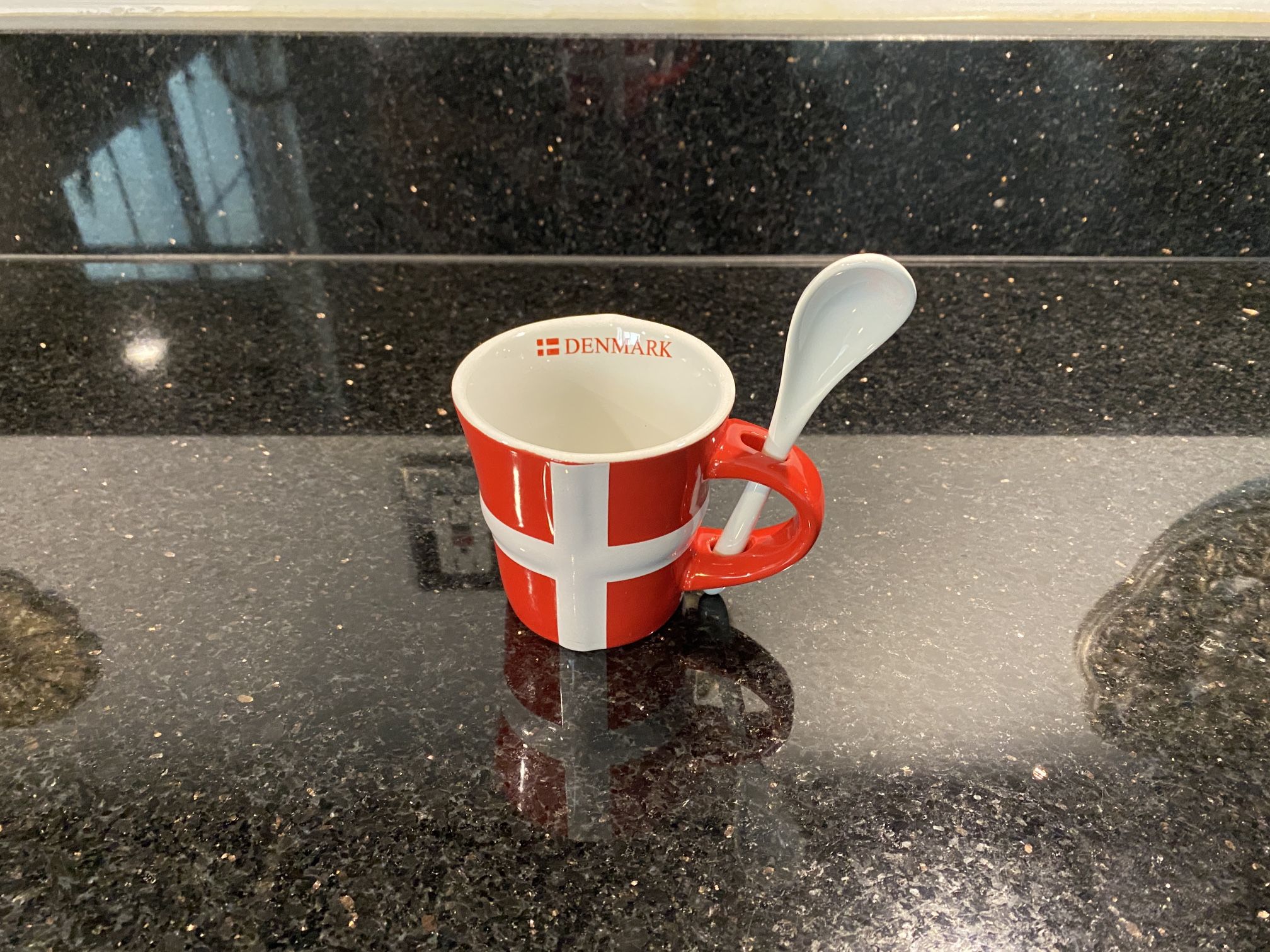 Danish Flag Denmark Mug Red & White With Spoon Size 3”x3”