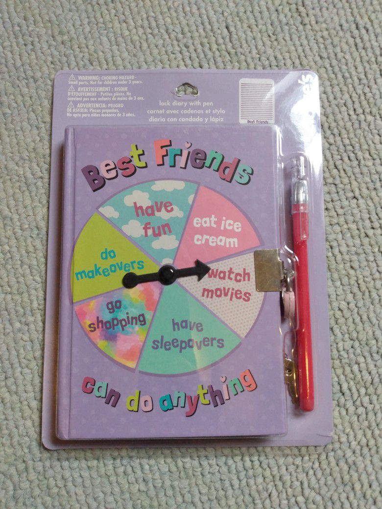 BRAND NEW WITH TAG IN PACKAGE GIRL'S CLAIRE'S BEST FRIENDS CAN DO ANYTHING LINED PAPER PINK HEART LOCK DIARY WITH PEN - AGES 3+