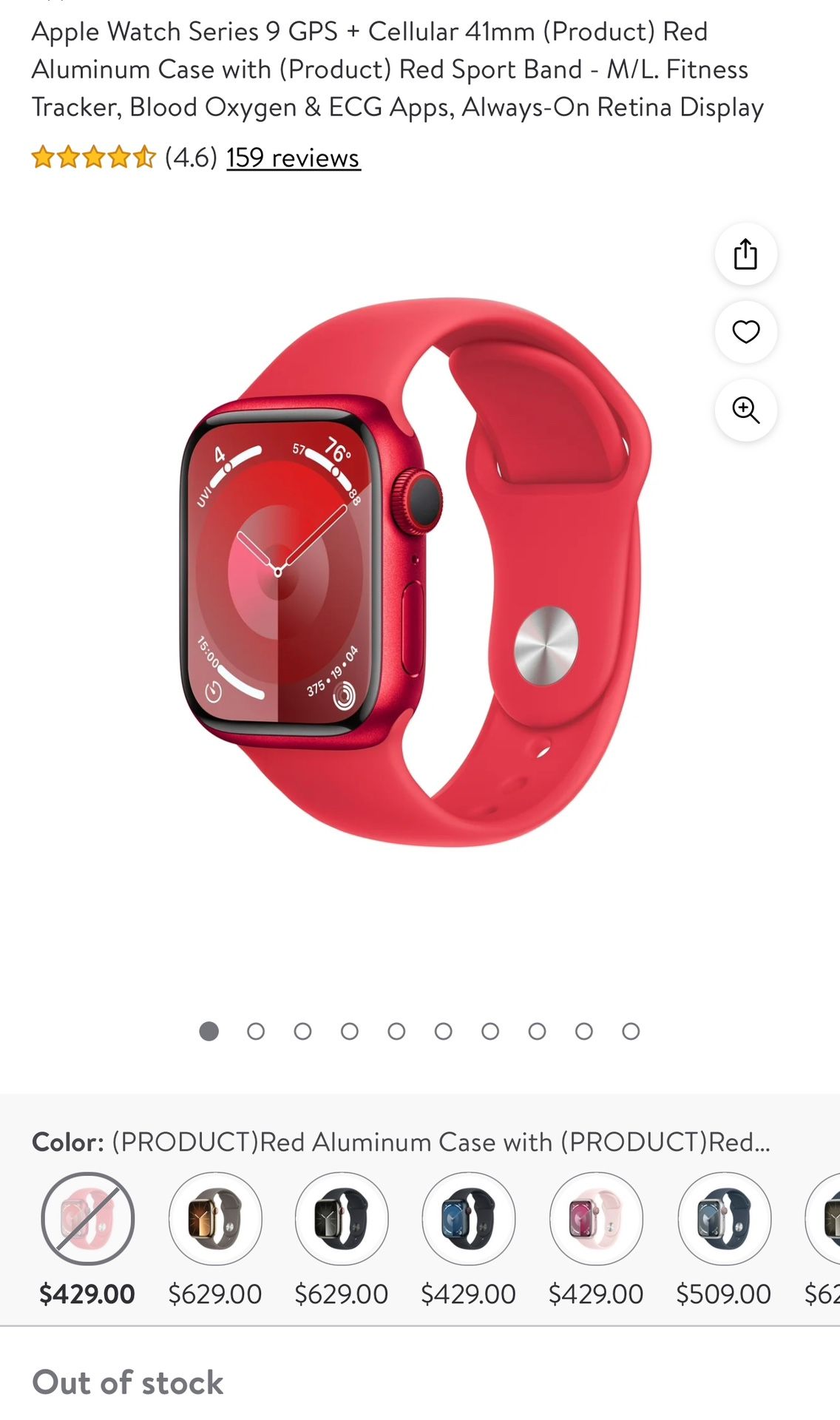 Apple Watch Series 9 GPS + Cellular 41mm (Product) Red Aluminum Case with (Product) Red Sport Band -