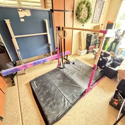 PreGymnastic Foldable Gymnastics Bar for Training-Folding Gymnastic Bar with Mat And Beam for Kids Ages 3-12 Years, Gymnastics Set