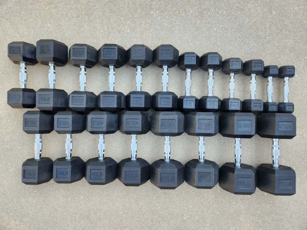 Rubber Hex Dumbbell Set 5-50lbs