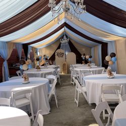 20x30 Tent & Drape, and 2 Chandeliers