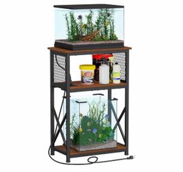 Snughome 10 Gallon Fish Tank Stand with Power Outlets, Aquarium Stand with Storage