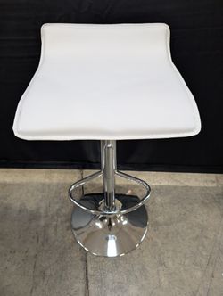 Modern White Faux Leather Adjustable Bar Stool with Chrome Base