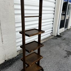 Wooden 4 Tier Bookshelf/Plant Storage Rack Shelf with Hooks for Hanging Plants! Sturdy. Good condition! 21z14x71in