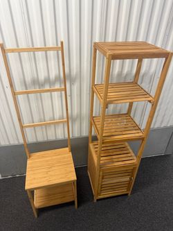 Bamboo Ladder Chair and 4-Tier Shelf Set
