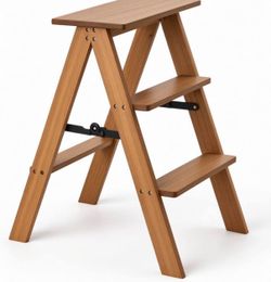 Wooden 3-Step Folding Ladder Step Stool