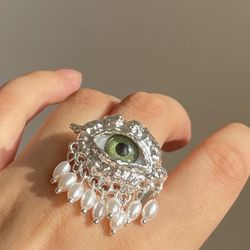 Vintage - Style Eye Ring with Pearl Tassels