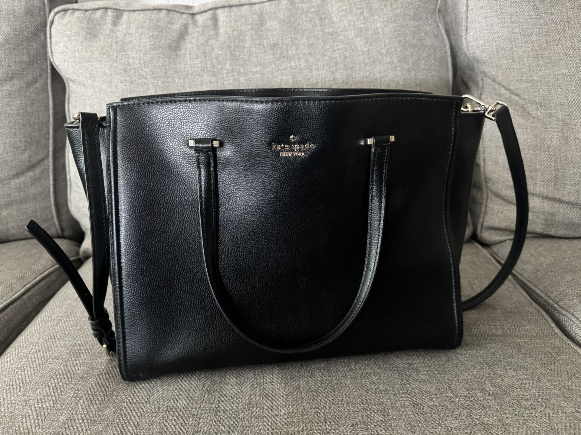 KATE SPADE New York Black Authentic 100% Leather Women's Large Purse Tote Bag