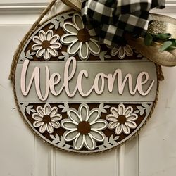 Welcome - Front Door Decor - Summer Daisy Door Hanger - Front Porch Sign - Wall Art