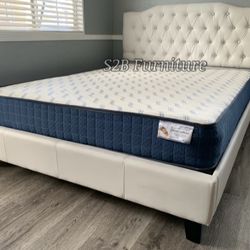 Queen White Crystal Button Bed With Ortho Mattress Included!