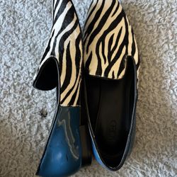 Blue And Zebra Print Women’s Loafers Size 8