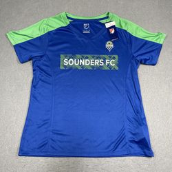 Seattle Sounders Jersey Womens Large Blue Green Fan Base Shirt Season 2024 NEW