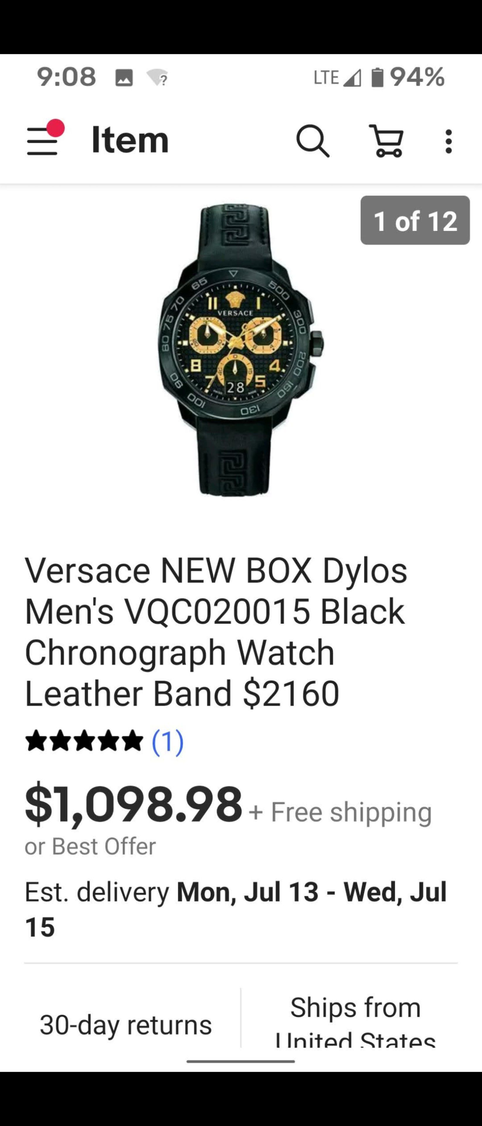 Versace NEW BOX Dylos Men's VQC020015 Black Chronograph Watch Leather Band